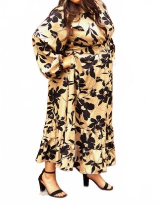 She + Sky Tiered Treasure Sophisticated Midi Dress In Cream Black Floral