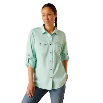 Ariat Womens Rebar Made Tough VentTEK DuraStretch Work Shirt Long Sleeve in Pool Blue Heather, Size X-Small, by Ariat