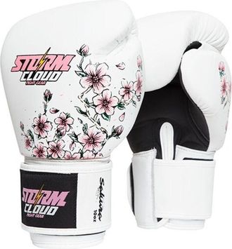 OEM Guantes De Muay Thai De Cuero Genuino Stormcloud Blizzard Sakura, Color Blanco, 10 Oz