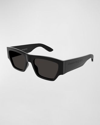 Alexander McQueen Mens Rectangle Acetate Sunglasses with Wide Tapered Arms