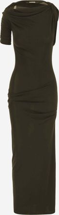 Jacquemus Womens Draped Long Dress Dark Khaki Cotton