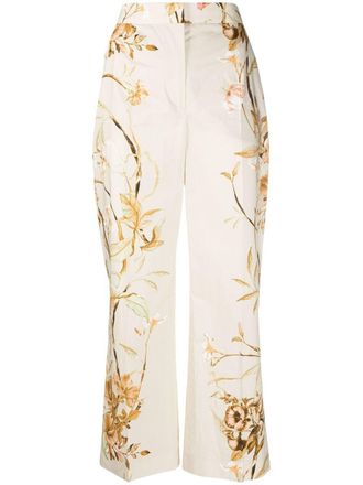 Alberta Ferretti high-waist floral print trousers - women - Cotton/Cupro - 40 - Neutrals