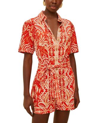 Farm Rio Linen-Blend Tropical Tapestry Romper