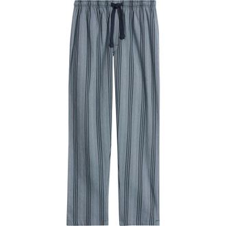 Majestic International Saltwater Stripe Woven Cotton Lounge Pants in Denim Stripe at Nordstrom, Size Xx-Large