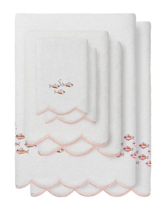 Linum Home Textiles 100% Turkish Cotton Fish School Scallop 6Pc Embellished Towel Set