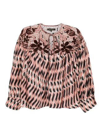 Biyan printed silk top - women - Silk - L - Pink