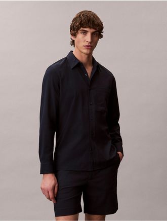 Calvin Klein Mens Solid Seersucker Classic Shirt - Navy - XL