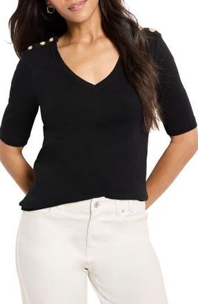 Nic+Zoe Button Shoulder Elbow Sleeve T-Shirt in Black Onyx at Nordstrom Rack, Size Xx-Large