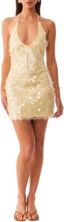 SNDYS Calena Sequin Paillette Halter Minidress in Panna Cotta at Nordstrom, Size X-Large
