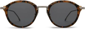 Thom Browne Occhiali da sole tondi con effetto tartarugato - Marrone