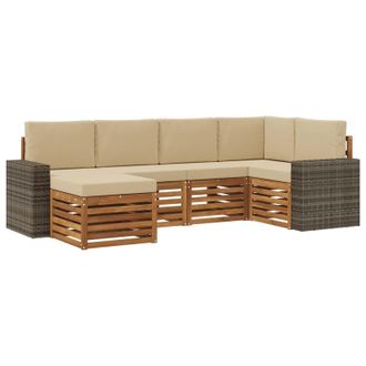 vidaXL Conjunto De Sof&aacute; Seccional Con Coj&iacute;n 6 Pcs Natural Y Beige Vidaxl