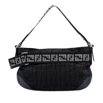 Fendi Pre-owned Womens Zucca Nylon Zip Code Shoulder Bag - Black Textile - One Size