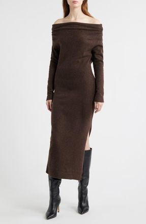 ASTR the Label One-Shoulder Long Sleeve Sweater Dress in Espresso at Nordstrom, Size X-Large