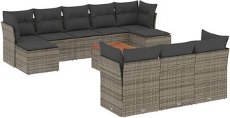 vidaXL Set De Sof&aacute;s De Jard&iacute;n 11 Pzas Y Cojines Rat&aacute;n Sint&eacute;tico Gris Vidaxl
