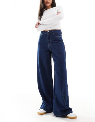 Object denim wide leg jeans in dark wash-Blue