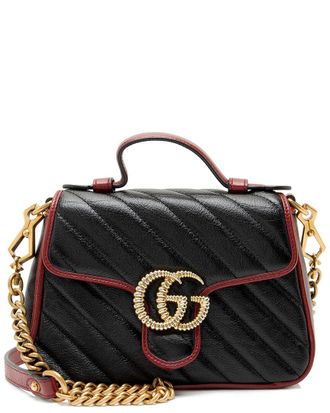 Gucci Black Matelasse Leather Torchon Gg Marmont Mini Top Handle (Authentic Pre-Loved)