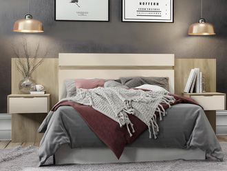 Vente-Unique Testata letto allungabile con comodini 140/160 cm Naturale e Panna - PARATI