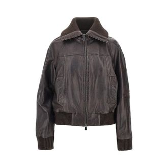 Pinko Washed leather bomber jacket Woman 40