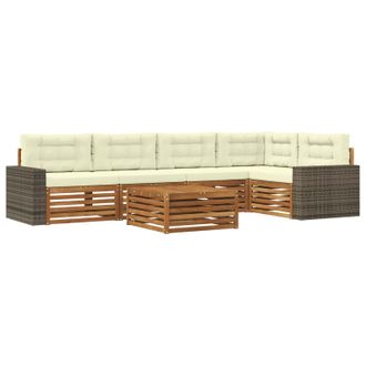 vidaXL Conjunto De Sof&aacute;s De Exterior 6 Pcs Natural Y Crema Vidaxl