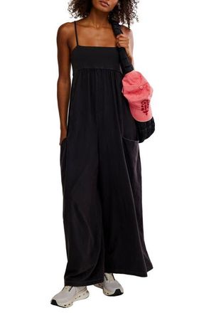 Free People FP Movement Hot Shot Strappy Stretch Cotton Jumpsuit in Black at Nordstrom, Size X-Small