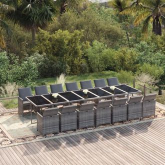 vidaXL Set Comedor Jard&iacute;n 15 Pzas Y Cojines Rat&aacute;n Sint&eacute;tico Gris Vidaxl