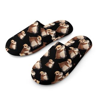 Generic Meerkat Hugging Peguins Mens Cozy Memory Foam Slippers Warm Cotton House Shoes Comfy Slipper for Indoor Outdoor