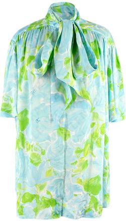 Balenciaga Blue and Green Silk Blouse Size XS