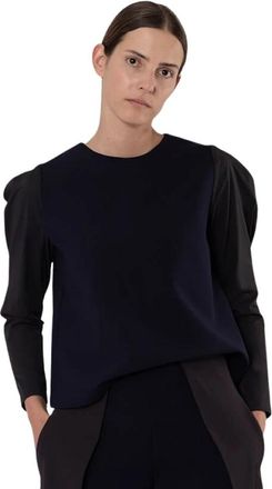 Chie Mihara Marineblauwe Cr&ecirc;pe Blouse met Tech Mouwen - Dames - Blouses - Zwart - L - Overhemden