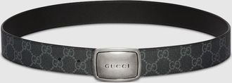 Gucci Belt With Plaque Buckle, Size Gucci 100, Black, GG Canvas