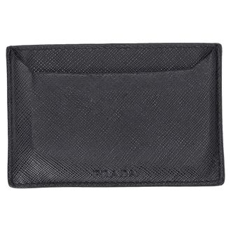 Prada Pre-owned Womens Lux Card Holder in Black Saffiano Leather Calf Leather - One Size