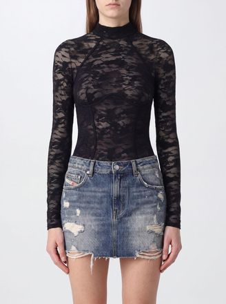 Diesel Top a lupetto in pizzo trasparente a maniche lunghe