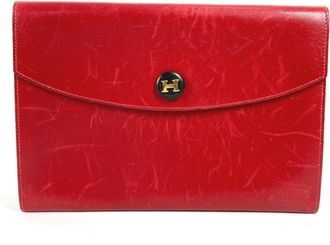 Herm&egrave;s Red Color Leather Clutch Bag Pochette Pouch (Pre-Owned)