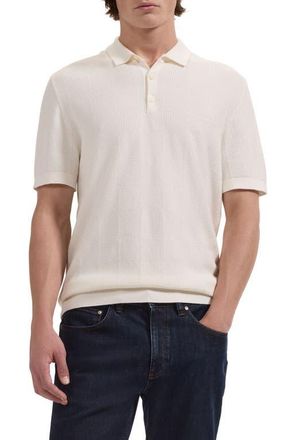 Bugatchi Checkerboard Stitch Polo Sweater in Chalk at Nordstrom, Size Xxx-Large