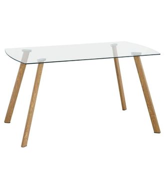 Home Heavenly Mesa comedor cristal 140x80 cm con patas tipo madera