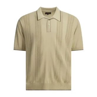 Beams Plus Knit Polo Geborduurd Jacquard Patroon - Heren - Tops - Beige - Maat: XL Katoen