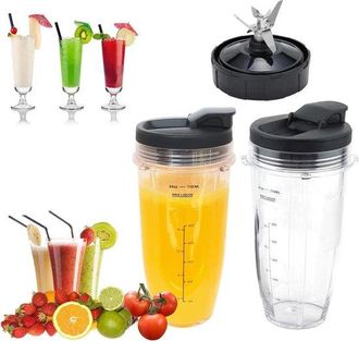 OEM Repuestos Oimg 710 Ml (24 Oz) Licuadora, Compatible Ninja, Vaso 710 Ml (24 Oz), Nutri Ninja Bl480, Bl482, Bl642, 1 Base, Negra