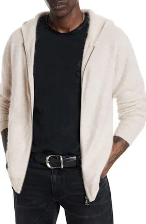 John Varvatos Catherine Hooded Cashmere Zip Cardigan in Wheat at Nordstrom, Size Medium