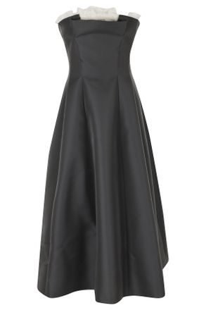 Alberta Ferretti Gray Mikado Lace Geometric Neckline Silk-Blend Dress