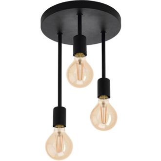 Eglo Plafoniera Vintage Wilmcote Acciaio Nero 3 Luci E27