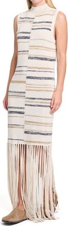 TWP Stripe Fringe Detail Stretch Silk & Linen Sweater Dress in Ivory Multi at Nordstrom, Size X-Small