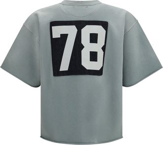 Golden Goose Mens Short-Sleeve Sweatshirt With Back Print Iceberg Green Cotton Sweatshirts Sweater