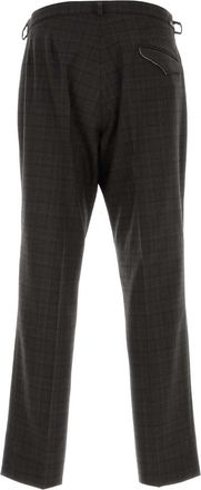 Prada Mens Embroidered Glencheck Virgin Wool Trousers Gray