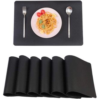 OEM Juego De 6 Manteles Individuales De Piel Sint&eacute;tica (negro), Lavables, Impermeables, Rectangulares, Resistentes Al Calor, De Pvc, 45 X 30 Cm -crezuo