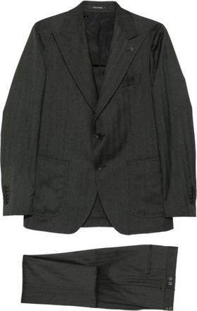 Tagliatore Single Breasted Suits, male, Green, Size: M Herringbone Single-Breasted Suit
