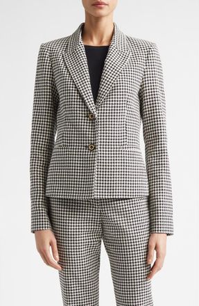 St. John Vichy Houndstooth Cotton Blend Jacket in Black/Ecru at Nordstrom, Size 12