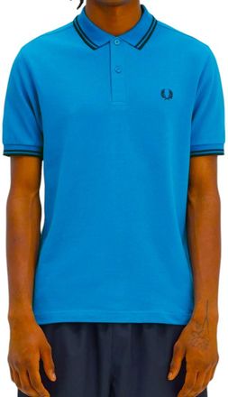 Fred Perry Mens M3600 Twin Tipped Polo Shirt Ocean Blue Cotton - Size X-Large