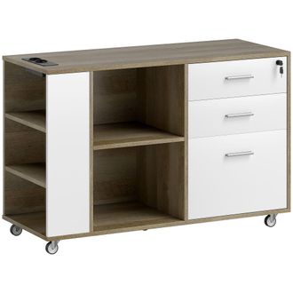 HOMCOM Mueble archivador 100x40x65.5 cm marr&oacute;n gris&aacute;ceo y blanco