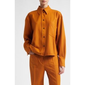 Victoria Beckham Long Sleeve Crop Button-Up Shirt in Bronze at Nordstrom, Size 6 Us