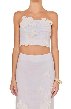 endless rose Crochet Flower Linen Bandeau Top in Off White at Nordstrom, Size X-Small