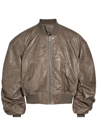 Rick Owens Seccia Padded Grained Leather Bomber Jacket - Dark Grey - 52 (IT52 / XL)